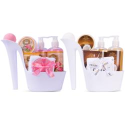 Draizee Spa Gift Basket for Women - Set of 2 Luxury Heel Shoe Spa Baskets 10 Pcs Rose, Coconut Scented Spa #1 Christmas Gift Set w Shower Gel, Bubble Bath, Body, Puff, Butter and Lotion