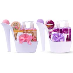 Draizee Spa Gift Basket for Women - Set of 2 Luxury Heel Shoe Spa Baskets 10 Pcs Rose, Lavender Scented Spa #1 Christmas Gift Set w Shower Gel, Bubble Bath, Body, Puff, Butter and Lotion