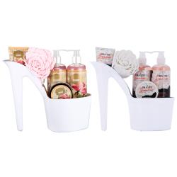 Draizee Spa Gift Basket for Women - Set of 2 Luxury Heel Shoe Spa Baskets 10 Pcs Rose, Jasmine Scented Spa #1 Christmas Gift Set w Shower Gel, Bubble Bath, Body, Puff, Butter and Lotion