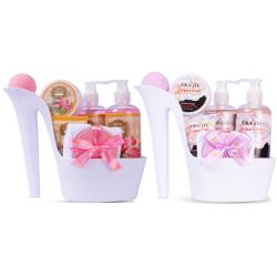 Draizee Spa Gift Basket for Women - Set of 2 Luxury Heel Shoe Spa Baskets 10 Pcs Rose, Jasmine Scented Spa #1 Christmas Gift Set w Shower Gel, Bubble Bath, Body, Puff, Butter and Lotion