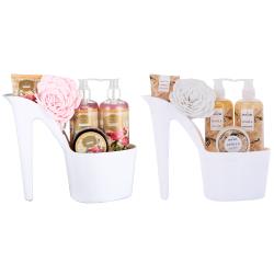 Draizee Spa Gift Basket for Women - Set of 2 Luxury Heel Shoe Spa Baskets 10 Pcs Rose, Vanilla Scented Spa #1 Christmas Gift Set w Shower Gel, Bubble Bath, Body, Puff, Butter and Lotion
