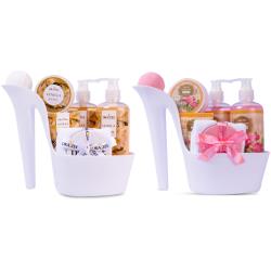 Draizee Spa Gift Basket for Women - Set of 2 Luxury Heel Shoe Spa Baskets 10 Pcs Rose, Vanilla Scented Spa #1 Christmas Gift Set w Shower Gel, Bubble Bath, Body, Puff, Butter and Lotion