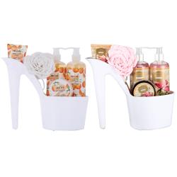 Draizee Spa Gift Basket for Women - Set of 2 Luxury Heel Shoe Spa Baskets 10 Pcs Rose, Citrus Scented Spa #1 Christmas Gift Set w Shower Gel, Bubble Bath, Body, Puff, Butter and Lotion
