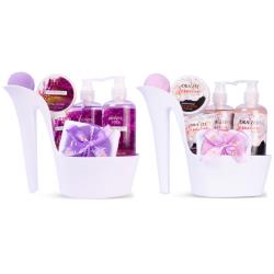 Draizee Spa Gift Basket for Women - Set of 2 Luxury Heel Shoe Spa Baskets 10 Pcs Jasmine, Lavender Scented Spa #1 Christmas Gift Set w Shower Gel, Bubble Bath, Body, Puff, Butter and Lotion