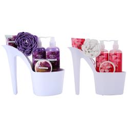Draizee Spa Gift Basket for Women - Set of 2 Luxury Heel Shoe Spa Baskets 10 Pcs Cherry, Lavender Scented Spa #1 Christmas Gift Set w Shower Gel, Bubble Bath, Body, Puff, Butter and Lotion