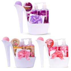 Draizee Set of 3 Heel Shoe Spa Gift Baskets – Rose, Cherry, Lavender Scented 15 Pcs Bath Essentials Baskets with Shower Gel, Bubble Bath, Body Butter and Lotion, Soft Bath Puff – Christmas Gift Spa Basket for Women