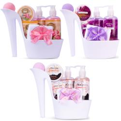 Draizee Set of 3 Heel Shoe Spa Gift Baskets – ose, Lavender, Jasmine Scented 15 Pcs Bath Essentials Baskets with Shower Gel, Bubble Bath, Body Butter and Lotion, Soft Bath Puff – Christmas Gift Spa Basket for Women