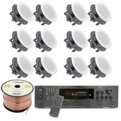 Home Theater System Kit, 6-Channel 6000 Watts Bluetooth Amplifier with 525" 12 QTY of 175 W in-Wall in-Ceiling Frameless Speakers and 16 Gauge 500 ft Spool of Speaker Zip Wire by Vaiyer