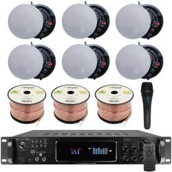 Vaiyer Home Audio System Kit - 72 Channel 4500 Watts Bluetooth Amplifier w 6 QTY of 525" Frameless Ceiling Speakers 175W Each, Mic, 16 AWG 300 ft Speaker Wire and Remote for Home, Office, Restaurant