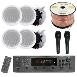 Home Theater System Kit - 6 Channel 6000 Watts Bluetooth Amplifier w 6 QTY of 525" Ceiling Speakers 175W Each, 2 QTY of Mic, 250 ft Speaker Wire and Remote - for Living Room, Office, Bar by Vaiyer