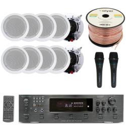 Home Stereo System Kit - 6 Channel 6000 W Bluetooth Amplifier w 10 QTY of 65" in-Wall in-Ceiling Speakers 200 W Each, 2 QTY of Wired Mic, 500 ft Speaker Wire and Remote by Vaiyer