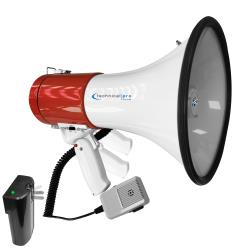 Technical Pro Rechargeable Portable 75-Watt Red Megaphone Bullhorn Speaker w Siren and Detachable Microphone - Battery wBattery a Built-In AC Wall Charger, Good for Trainers, Coaches, Cheer Leaders