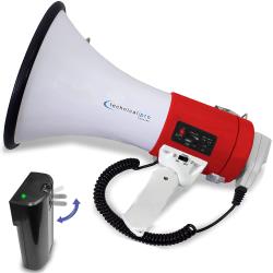 Technical Pro Rechargeable Portable 75-Watt Red Megaphone Bullhorn Speaker w Detachable Microphone w Battery, a Built-In AC Wall Charger, Good for Trainers, Soccer, Coaches, Cheer Leaders