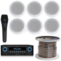 Technical Pro 16 Gauge 250 ft Spool of High Quality Speaker Zip WireProfessional Portable Microphone with Digital Processing,10 Ft Cable Wired Included, XLR to 14", 6 QTY of speaker