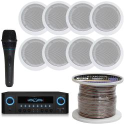 Technical Pro 16 Gauge 250 ft Spool of High Quality Speaker Zip WireProfessional Portable Microphone with Digital Processing,10 Ft Cable Wired Included, XLR to 14", 8 QTY of speaker