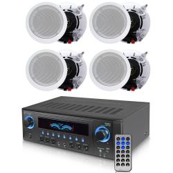 Technical Pro 1000 Watts Professional Home Stereo Receiver with 2 Pairs of 525” Ceiling Wall Mount Frame-less Speakers 2-Way mid-bass Woofer Speaker 05 Mylar tweeters Flush Design