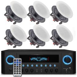 Home Theatre System Kit - 1000 Watts with 6 QTY 65" 8 Ohm 175 Watts in-Wall in-Ceiling 2-Way Mid Bass Speakers Perfect for Home, Office, Living Room with Remote by Technical Pro