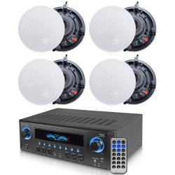 Technical Pro 1000 Watts Professional Home Stereo Receiver with USB and SD Card Inputs  2 Pairs of 525” Ceiling Wall Mount Frame-less Speakers - 2-Way Mid bass Woofer Speaker 05 Mylar tweeters Flush Design
