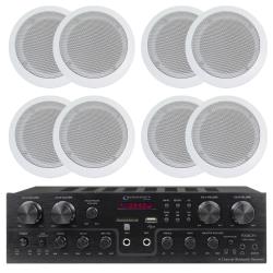 Technical Pro 1000 Watts 4 Channel Bluetooth Receiver w 8 QTY 525" 175 Watts Speakers, Flush Mount in-Wall in-Ceiling 2-Way Mid Bass Woofer Speakers for Home, Office, Living Room