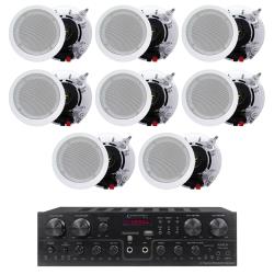 Technical-Pro-4-Channel-1000-Watts-8-Speaker-Bluetooth-Receiver-with-RCA,-USB-with-4-Pairs-of-525”-Ceiling-Wall-Mount-Speakers---2-Way-Mid-bass-Woofer-Speaker-05''-Mylar-tweeters-Flush-Design-w-80Hz--