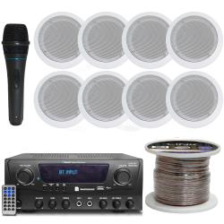 Technical-Pro-Bluetooth-Receiver-with-USB-and-SD-Card-Inputs,-1000-Watts-Peak-Power,-2-Mic-Inputs,-Compatible-Recorder,-SDUSB-Inputs,-65'-8-Ohm-175-Watts-Speaker--8--QTY---Frameless-Speaker