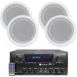 Home Theater System Kit - 1000 Watts Amplifier with 4 QTY 65" 8 Ohm 175 Watts in-Wall in-Ceiling Speakers Perfect for Home, Office, Living Room with Remote Control by Technical Pro