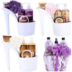 Spa Gift Basket – Set of Rose, Lavender, Coconut Scented and Refreshing “LAVENDER” Fragrance Bath Essentials Gift Set w Shower Gel, Bubble Bath, Body Butter, Body Lotion and Soft EVA Bath Puff – Luxurious Home Relaxation Gifts For Women