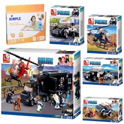 Sluban Kids SWAT Police Mobile Command Center, Police Car, Police SUV, Police Jeep and Police Helicopter Building Blocks Building Toy Set 899 Pcs and Dimple Kids Small Washable Coloring Play Mat with 12 Washable Markers