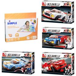 Sluban Kids Car Club Knight, Bird, Butterfly, Leopard, Building Blocks Building Toy 643 Pcs and Dimple Kids Small Washable Coloring Play Mat with 12 Washable Markers