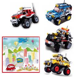 Sluban Kids Car Club Set Yellow Red Blue and Black Offroad Vehicles Building Blocks set Building Toy 630 Pcs and Dimple Kids Small Washable Coloring Play Mat with 12 Washable Markers