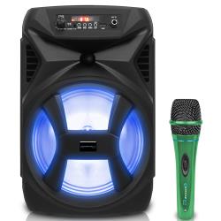 Professional Portable Microphone with Digital Processing, Steel Construction, Singing Machine, 10 Ft Cable Wired Mic Included, XLR to 14", Green Karaoke DJ Wired Microphone, Church8 Inch Portable 500 Watts Bluetooth Speaker with Woofer and Tweeter, F