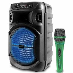 Technical Pro 8 Inch Portable 500 Watts Bluetooth Speaker wWoofer and Tweeter and Portable Microphone wDigital Processing, XLR to 14" for Karaoke (Green)