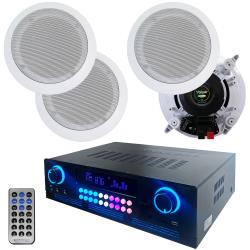 Home Theater System Kit 2000 Watts Amplifier with 4 QTY 65" 200 Watts in-Wall in-Ceiling Speakers Perfect for Home, Office, Living Room with Remote Control by Technical Pro
