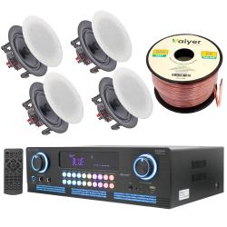 Home-Theater-System-Kit---2000-Watts-Bluetooth-Amplifier-with-525"-4-QTY-175-Watts-in-Wall-in-Ceiling-Speakers-and-16-Gauge-100-ft-Speaker-Wire-by-Technical-Pro