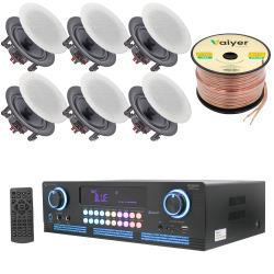 Home Theater System Kit - 2000 Watts Bluetooth Amplifier with 525" 6 QTY 175 Watts in-Wall in-Ceiling Speakers and 16 Gauge 250 ft Speaker Wire by Technical Pro