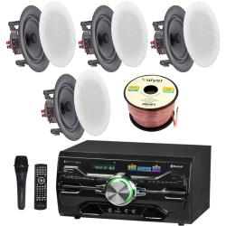 Technical Pro Home Theater System Kit  - 2 Channel 2000 W Bluetooth Amplifier, 4 QTY of 65 Inch Frameless Ceiling Speakers 200 W Each, Mic, 100 ft Speaker Wire and Remote for Home, Office, Restaurant