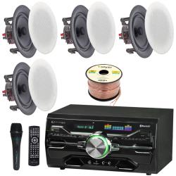 Technical Pro Home Audio Kit  - 2 Channel 2000 W Bluetooth Amplifier, 4 QTY of 65 Inch Frameless Ceiling Speakers 200 W Each, Mic, 250 ft Speaker Wire and Remote for Home, Office, Restaurant