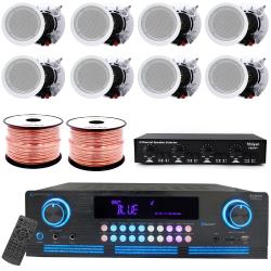 Vaiyer Home Stereo System Kit - 2000 W Bluetooth Amplifier w 8 QTY of 525" Framed Ceiling Speakers 175 W Each, 4-Ch Speaker Selector w Volume Control, 500 ft Speaker Wire and Remote for Home, Office