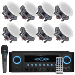 Technical Pro 1000 W Home Stereo Receiver Bundle w 525" (8 QTY) of 175 W Flush Mount in-Wall in-Ceiling Frameless Speakers, Mic and Remote Included Home Theater System - Office, Living Room
