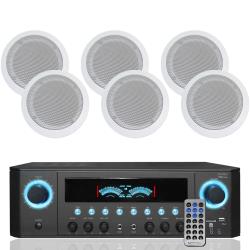Technical Pro 1000 W Home Stereo Receiver System Bundle w 525" (6 QTY) of 175 W Flush Mount in-Wall in-Ceiling Framed Speakers w Remote Home Theater System - Perfect for Office, Living Room