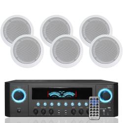 Technical Pro 1000 W Home Stereo Receiver System Bundle w 65" (6 QTY) of 200 W Flush Mount in-Wall in-Ceiling Framed Speakers w Remote Home Theater System - Perfect for Office, Living Room