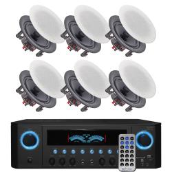 Technical Pro 1000 W Home Stereo Receiver System kit w 525" (6 QTY) of 175 W Flush Mount in-Wall in-Ceiling Frameless Speakers w Remote Home Theater System - Perfect for Office, Living Room