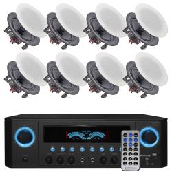 Technical Pro 1000 W Home Stereo Receiver System Kit w 65" (8 QTY) of 200 W Flush Mount in-Wall in-Ceiling Frameless Speakers w Remote Home Theater System - Perfect for Office, Living Room