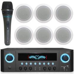 1000-Watts-Home-System-wUSB-and-SD-Card-Inputs,-(Qty-6)-65-flush-mount-In-Wall--In-Ceiling-Stereo-Speakers,-Mic-w10-Ft-Cable