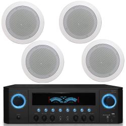 2-Ch 1000 Watts Home Receiver with USB and SD Card Inputs, (Qty 4)  65 flush mount In-Wall  In-Ceiling Stereo Speakers