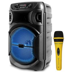 8 Inch Portable 1000 watts Bluetooth Speaker with Woofer and Professional Portable Microphone with Digital Processing, Steel Construction, Singing Machine, Wired Mic Included, XLR to 14, Yellow Karaoke DJ Wired Microphone, Christmas, Birthday, Home Party