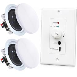 Vaiyer Pair of 65-inch 8 Ohm 200W In-WallIn-Ceiling 2-Way Speakers with 150W Peak Bluetooth 50 aptX Wall Plate Class-D Amplifier, AUX Input, 24V Adapter, Configurable Device Name and PIN