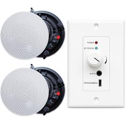 Vaiyer Pair of 8-inch 4-8 ohms 300W Frameless In-WallIn-Ceiling 2-Way Speakers with 150W Peak Bluetooth 50 aptX Wall Plate Class-D Amplifier, AUX Input, 24V Adapter, Configurable Device Name and PIN
