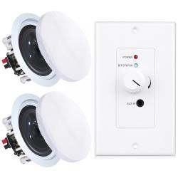 Vaiyer Pair of 65-inch 8 Ohm 200W In-WallIn-Ceiling 2-Way Speakers with 250W Peak Bluetooth 50 aptX Wall Plate Class-D Amplifier, AUX Input, 24V Adapter