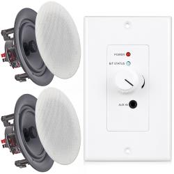 Vaiyer Pair of 65-inch 8 Ohm 200W Frameless In-WallIn-Ceiling 2-Way Speakers with 250W Peak Bluetooth 50 aptX Wall Plate Class-D Amplifier, AUX Input, 24V Adapter